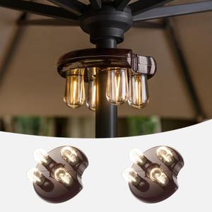 Patio 2 Packs Umbrella Light with LED Edison Bulbs, Battery Operation Cordless-Outdoor Umbrella Pole Lights with 2 Lighting Modes for GardenPatio, Backyard, Camping or BBQ - Brown