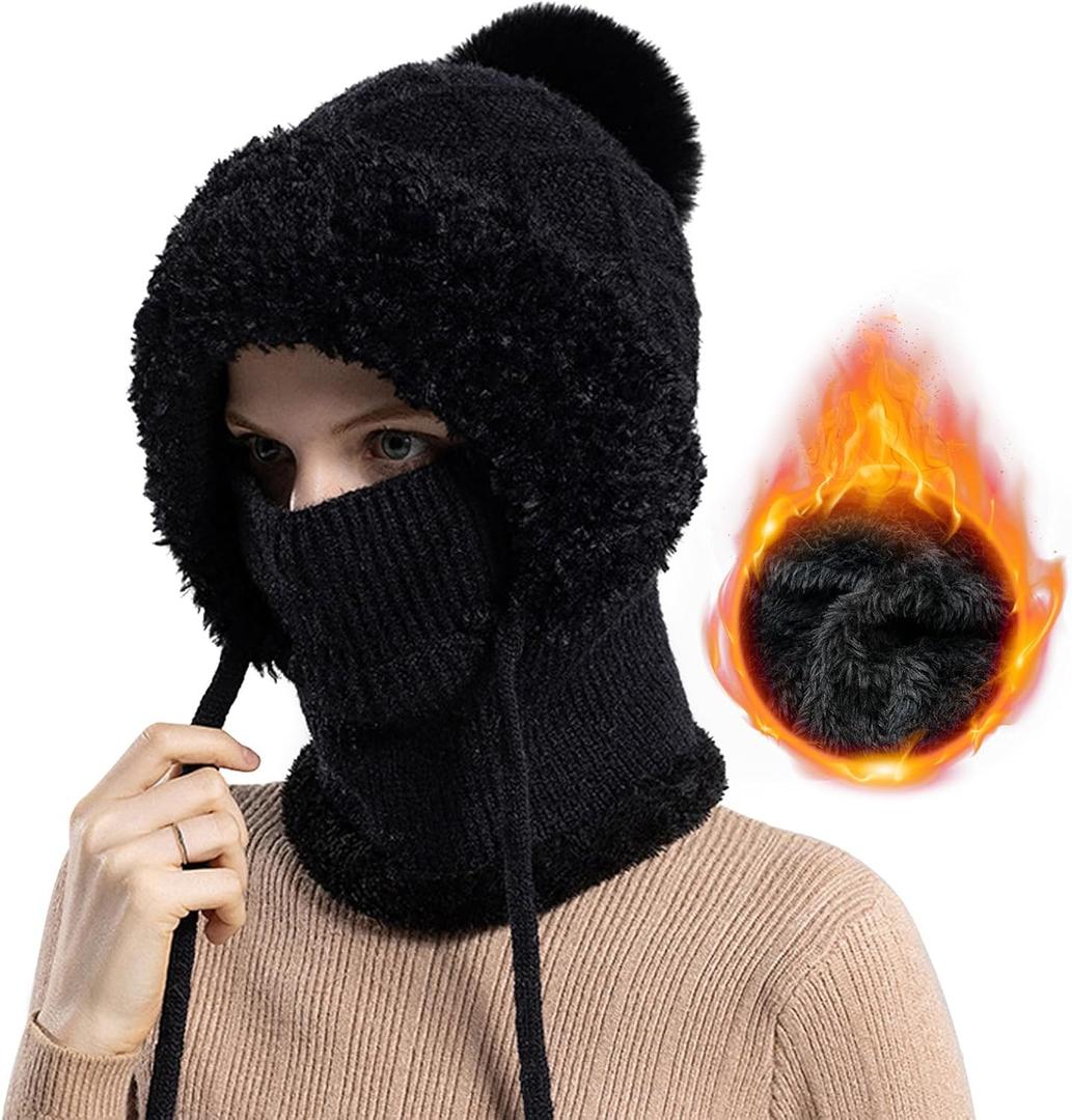 HAIMEIKANG Balaclava Ski Hat Wind-Resistant Hat Cap Scarf for Women and Men - Face Cover for Extreme Cold Weather Gear (Black)