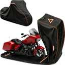COVERVIN Full Enclosed Motorcycle Cover, 600D Heavy Duty Waterproof Motorcycle Cover, Outdoor UV Protection with Reflective Strips, Fits 108" Harley Honda Yamaha Suzuki, Cruiser, Touring Black