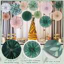 2 x Thenshop 12 Pcs Sage Green Hanging Paper Fans Boho Hanging Ceiling Decoration Vintage Floral Round Paper Fans Garden Themed Party Decor for Tea Party Wedding Garden Bridal Birthday Indoor Outdoor