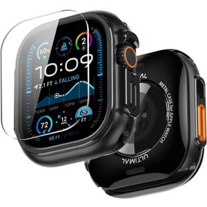 ULTIMAL Metal Case Compatible with Apple Watch Ultra 3/2/1 49mm with Back Cover, Military Grade Shockproof Protective Case, Rugged Cover for iWatch 49mm (Black)