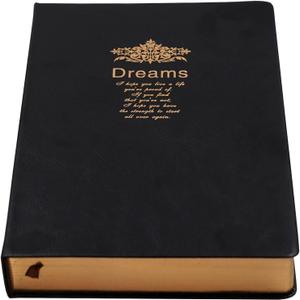 BenOpinion Lined Journal Notebook, Black Faux Leather Cover, 100Gsm Premium Thick Papers with Golden Rim, 416 Pages A5 Dream Journals for Writing