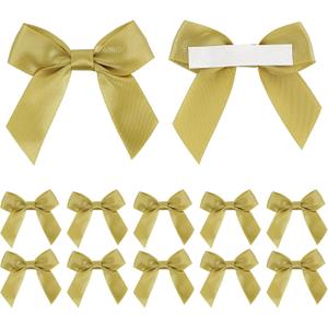AIMUDI Gold Satin Ribbon Bows 2" Self Adhesive Satin Bows for Gift Wrapping Premade Ribbon Bows with Double-Sided Tape for Making Crafts Baby Shower Birthday Party Wedding Decorations, 50 PCs