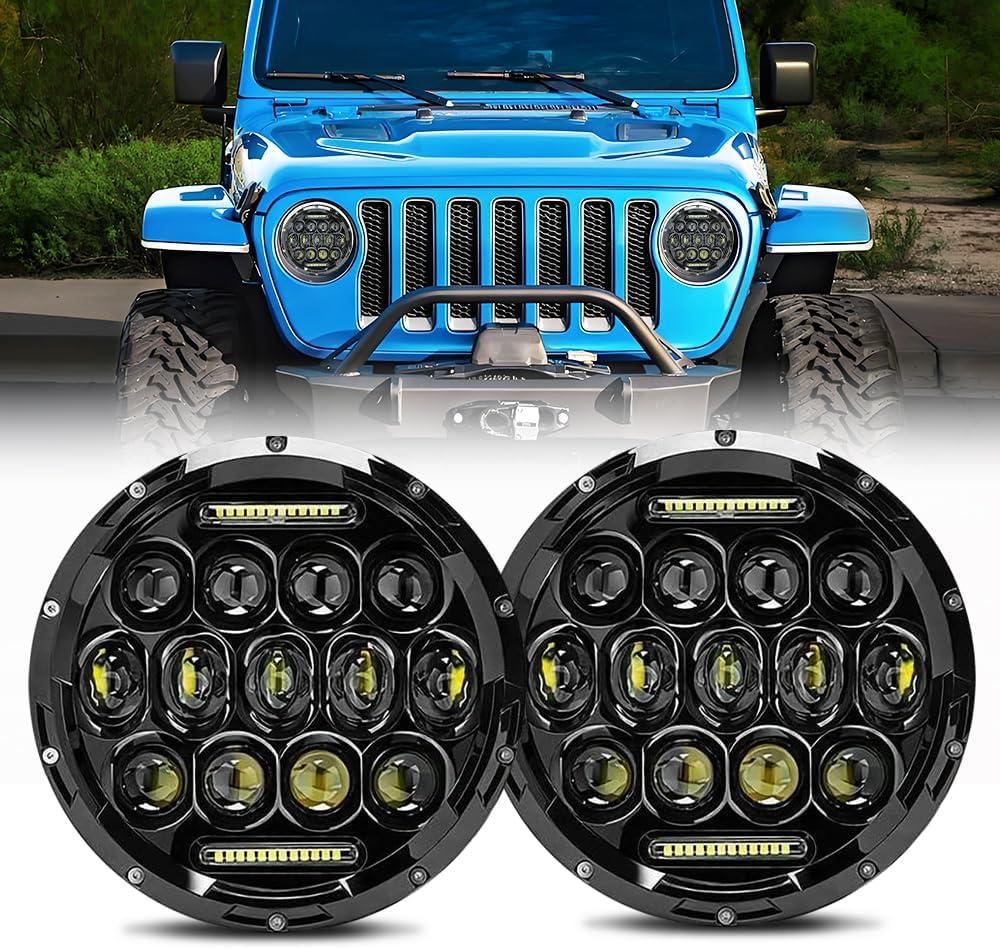 Jeep wrangler headlight, 7 Inch Led Headlights for Jeep Wrangler JK/TJ/LJ 1997-2020, 150W DOT Approved 1000% Brighter Round LED Headlight with DRL, H4 H13 Adapter 2PCS (Black)