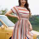 Womens Summer Striped Short Sleeve T-Shirt Dresses Casual Crew Neck Mini Dress Flowy Beach Sundress (XXL)