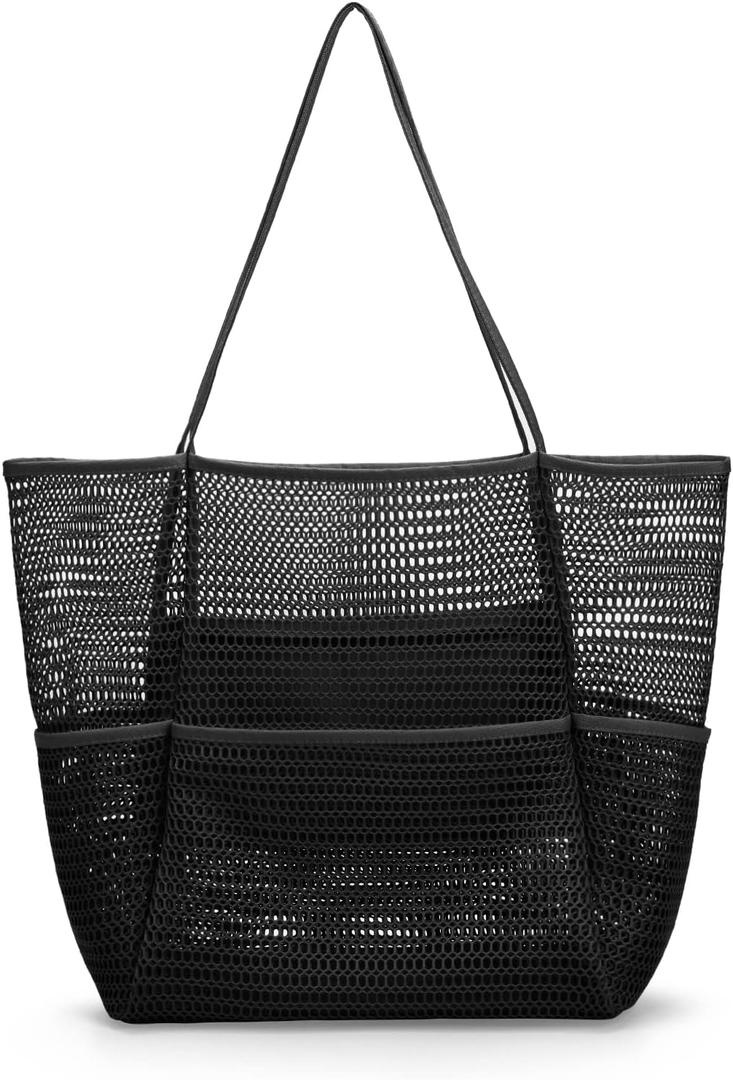 Tainehs Beach Mesh Tote Bag for Women, Large Travel & Pool Bag, Lightweight Vacation Cruise Tote (Inside Out  Flip to Use)