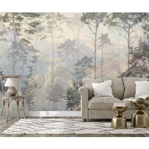 Jdayda Hazy Forest Wall Mural, Abstract Nature Landscape Peel and Stick Wallpaper, Background Wall Decoration Patterns Size: 129" x 96"