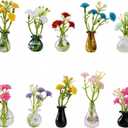 10-Pack Magnetic Mini Glass Vases Set with 30+ Flowers - Strong Magnet Decor for Fridge, Locker and Office - Small for Mom and Women