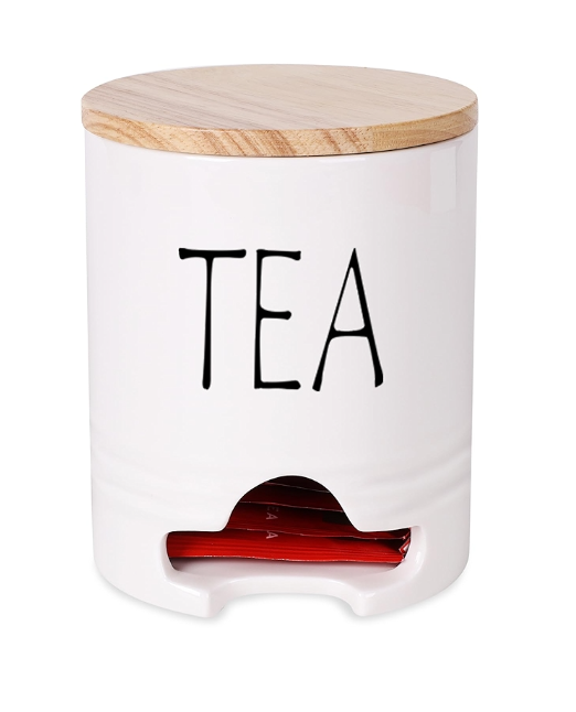 Farmhouse Tea Bag Holder with Lid, Ceramic Tea Bag Caddy Dispenser for Countertop, Tea Bag Organizer Storage Container Tea Bag Chest for Beverage Supplies (White)