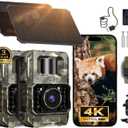 MAXDONE Solar Trail Camera 2 Pack - 4K 64MP WiFi Bluetooth Solar Deer Camera with Night Vision Motion Activated, Game Camera IP66 Waterproof, Wildlife Cameras Built-in Battery Rechargeable Power