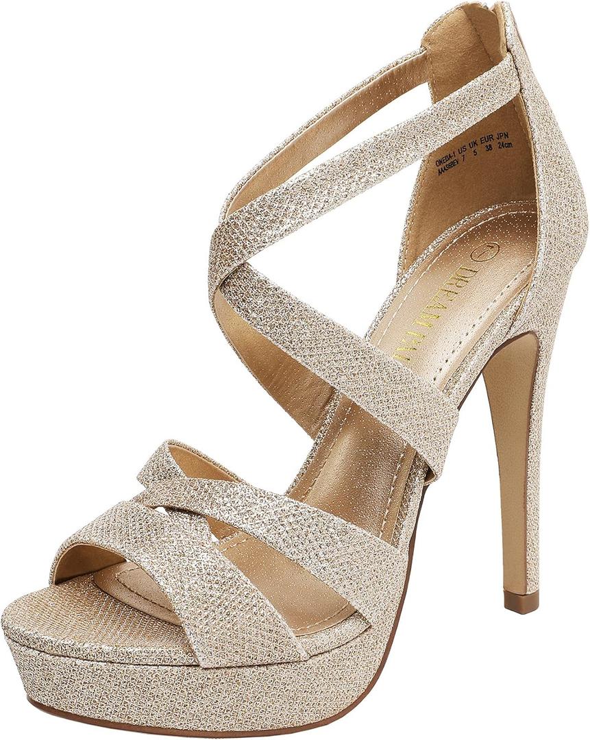 DREAM PAIRS Women's High Heel Platform Dress Pump Sandals (8.5, Gold/Glitter)