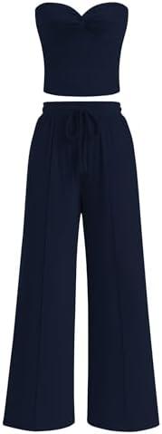 BTFBM Two Piece Sets For Women Summer Ribbed Strapless Twist Knot Tube Top Pants Set Casual 2026 Beach Vacation Outfits S