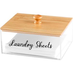 VOTLEVT Bamboo Laundry Detergent Sheets Holder with Acrylic Container, Organization and Storage