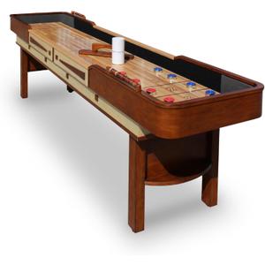 Hathaway Merlot 12 Foot Shuffleboard Table for Family Game Room - with Lacquer Coated Playfield, Built-in Scorer and Cabinet, Climate Adjusters, Leg Levelers, 8 Pucks, Brush, and Wax - Walnut Finish