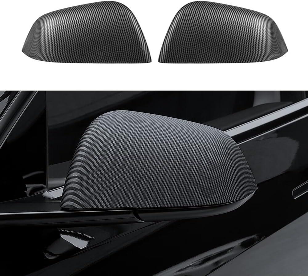 2Pcs ABS Mirror Caps Guard Tesla Model Y Rearview Cover, Compatible with Model Y 2021-2024,Not Fit 2025 Model Y Refresh Juniper, Rear Side Mirror Cover(Matte Carbon Fiber Pattern, Model Y)