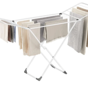 SONGMICS Clothes Drying Rack, Metal Laundry Drying Rack, Foldable, Space-Saving, Free-Standing Airer, with 2 Gullwings, Indoor Outdoor Use, Bed Linen Clothing, White ULLR540W01