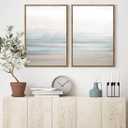 Gardenia Art Framed Coastal Beach Canvas Wall Art Decor Abstract Ocean Landscape Painting Prints Modern Artwork for Living Room Bathroom Bedroom Home Decoration Ready to Hang 16"x24"