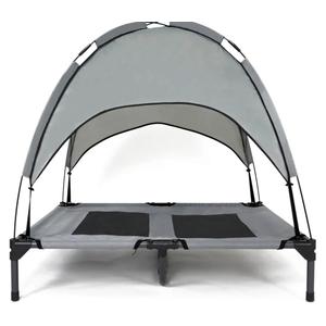 35 Inch Elevated Dog Bed with Canopy, Waterproof & Breathable Medium Cooling Dog Bed with Removable Shade Tent for Camping, Beach, Backyard, Grey