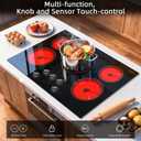 Karinear Electric Cooktop 30 Inch, 5 Burner Radiant Cooktop with Knob & Touch Control, 8500W 240V Built-in Stove Top, 9 Power Levels, Timer, Child Lock, Pause, Residual Heat Indicator (Black Knob)