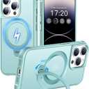 HuwaiH 360 Rotatable Magnetic Ring Stand for iPhone 14 pro Case, Compatible with MagSafe, Military-Grade Shockproof, Anti-Scratch Matte Translucent Phone Case for iPhone 14 pro(Lake Blue)