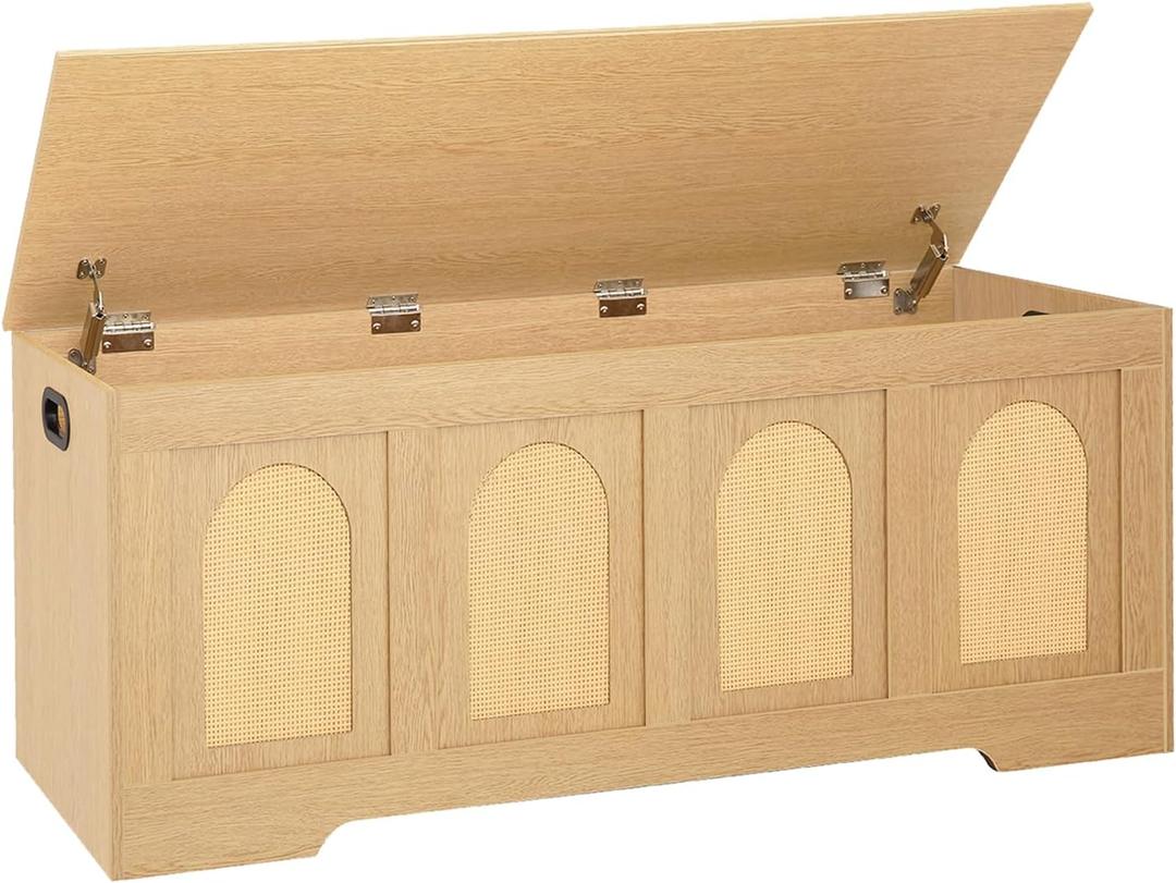 Storage Chest, Wooden Toy Box, Natural Oak 47.2" L