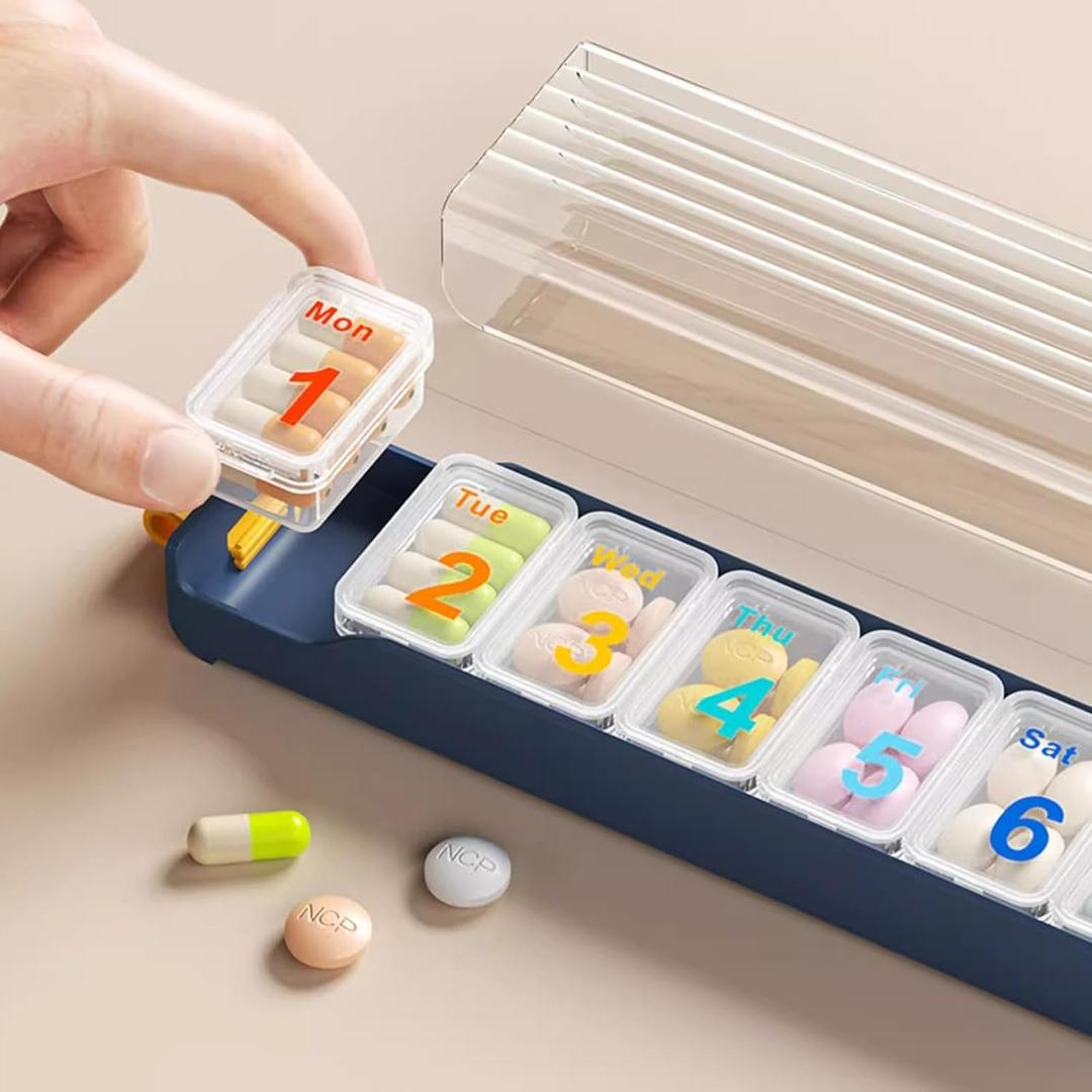 7 Day Pill Organizer, Large Capacity Weekly Pill Organizer, Pill Box Organizer with Separate compartments for Daily Medication Storage and Travel use (Blue)