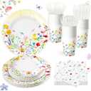 175 PCS Wildflower Spring Party Decorations include Paper Plates Cups and Napkins, Plastic Knives Forks Spoons Set, Disposable Cutlery Dinnerware Tableware Serve 25 Table Decor for Bday Dinner
