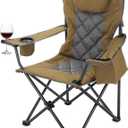 ARROWHEAD OUTDOOR Portable Deluxe Folding Camp Quad Chair w/Headrest, Glass & Cup Holders, Armest 6-can Cooler, Heavy Duty Carry Bag, 550 lbs Weight Capacity