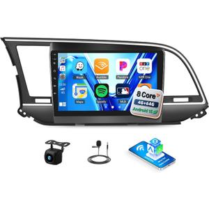 [8 Core 4+64GB] Qualcomm Android 15 Car Stereo for Hyundai Elantra 2016 2017 2018 with CarPlay Android Auto,9" Car Radio with Bluetooth5.1 GPS WiFi FM/RDS DSP EQ SWC Backup Camera