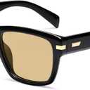 VANLINKER Retro Square Polarized Sunglasses for Women Men Vintage Shades VL9860 (C2-polarized Light Yellow Lens/Black Frame)