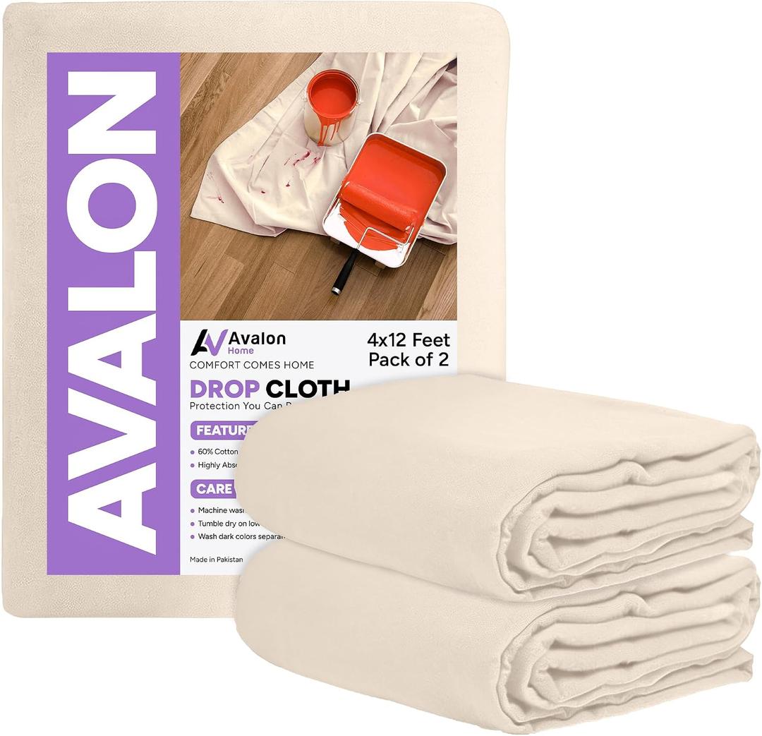Canvas Drop Cloth for Painting 4x12 feet Pack of 2-8oz Painters Drop Cloths for Painting - All Purpose Canvas Tarps for Floor & Furniture Protection - Recycled Cotton Fabric