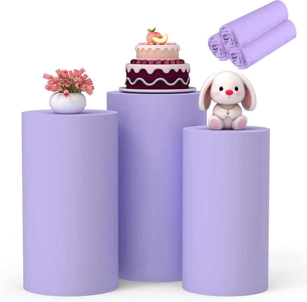 Cylinder Covers Set of 3 Multicolor Pedestal Stand Covers, Cylinder Stand Covers for Party,Round Dessert Tables Covers for Wedding Birthday Party Decor (Purple)