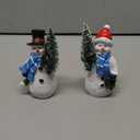 Duo 5'' Resin Snowman Figurines with Lighted Christmas Tree Wreath - Christmas Decorations Indoor Snowman Decor Ornaments Centerpiece - Winter Holiday (Snowmen)