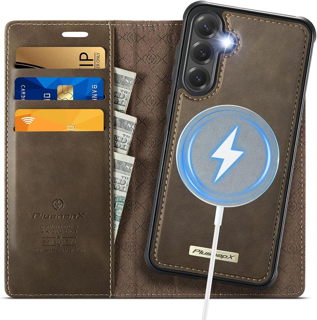 Wallet Case for Samsung Galaxy S24 Compatible with Magsafe, 2-in-1 PU Leather Flip RFID Blocking Card Holder Stand Shockproof Magnetic Detachable Cover for Galaxy S24 Case 6.2", Brown
