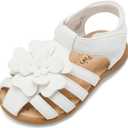 DREAM PAIRS Girls Toddler/Little Kid Closed-Toe Flower Summer Dress Sandals Shoes (White)