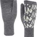 BRUCERIVER Womens Winter Knit Soft Fingerless Mitten Gloves Geometry Design On Top (Gray)