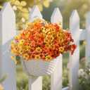 12 Bundles Outdoor Fall Decor Artificial Flowers Plants, UV Resistant, Realistic Autumn Yellow Orange Faux Fake Flowers Arrangement Outside Greenery for Pots Porch Garden Window Box