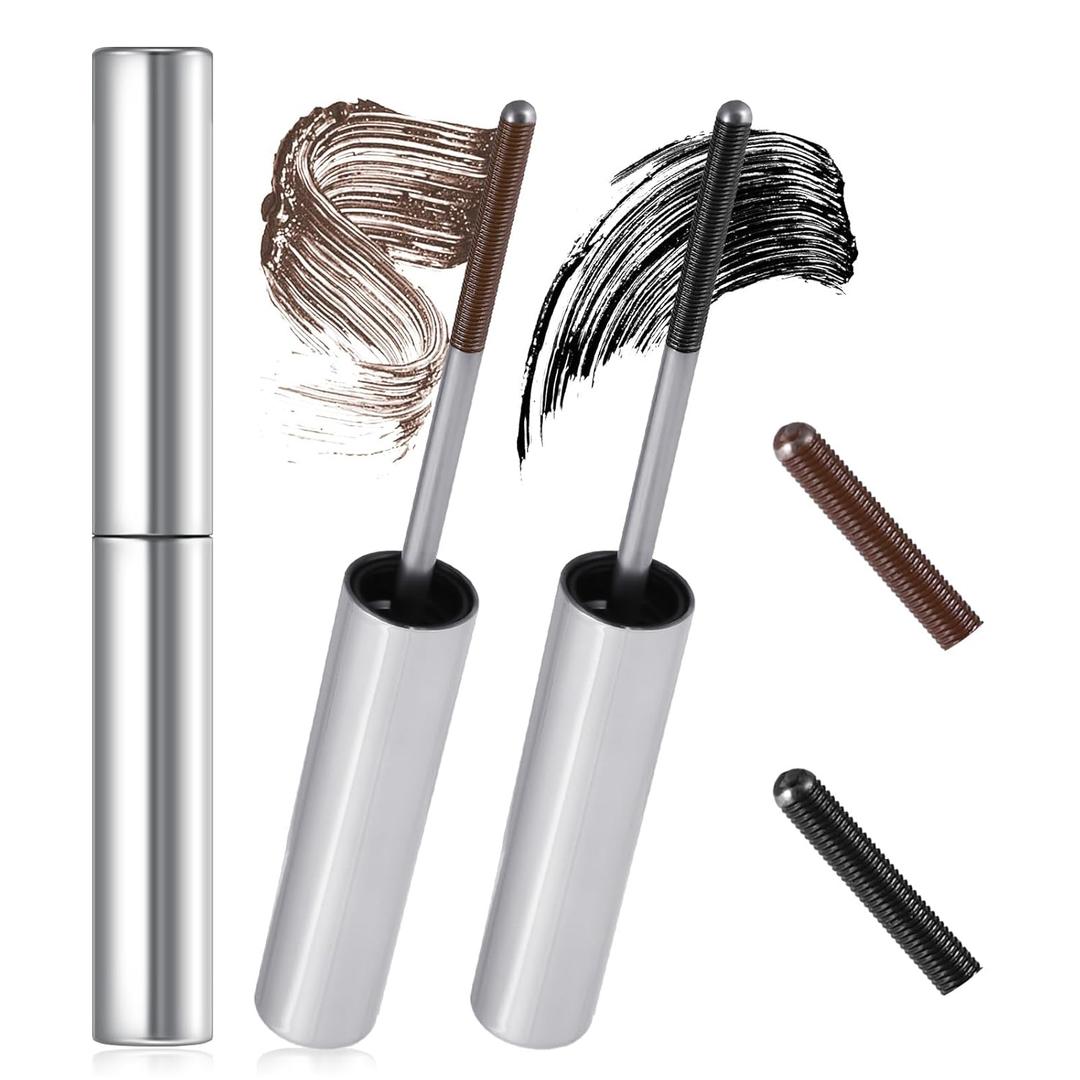 Black + Brown Curling Iron Mascara - Wand Metal Rod Mascara Lash-Lifting & Volumizing, Smudge Proof & Long Lasting Eyelash Makeup