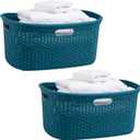 Mind Reader 40L Laundry Basket, Clothes Hamper, Wicker Design, Plastic, 23"L x 14.5"W x 11"H, Set of 2, Blue