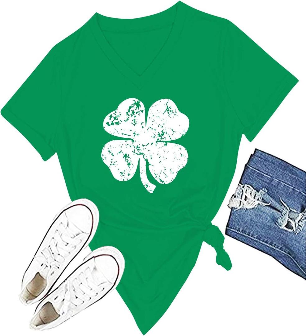 St Patricks Day T Shirt Womens Shamrock Tee St Paddys Day Holiday Clover Short Sleeve Tops Tee (Green, S)