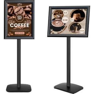 Heavy Duty Pedestal Sign Holder for Display, 11 x 17 inches Adjustable Floor Standing Sign Holder with Weighted Base , Vertical and Horizontal View Sign Stand for Indoor/Outdoor AdvertisingBlack