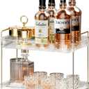 Seoneiro Whiskey Tray, Glass Cup Rack, Mug Holder, Coffee Cup Organizer, Bathroom Countertop Organizer with Drain Board Wine Glass Decorative, Food Tray, Kitchen Spice Rack (Transparent Color-2)