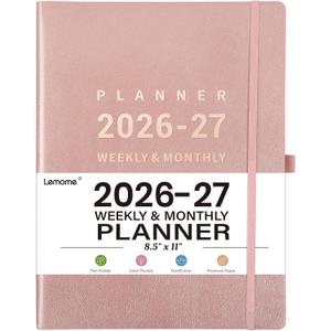 Planner 2026-2027 - Jul 2026 - Jun 2027, 8.5" x 11" 2026-2027 Planner Weekly and Monthly, Faux Leather Cover, Pen Holder, Pocket, 25 Notes Pages, A4 Premium Paper - Pink