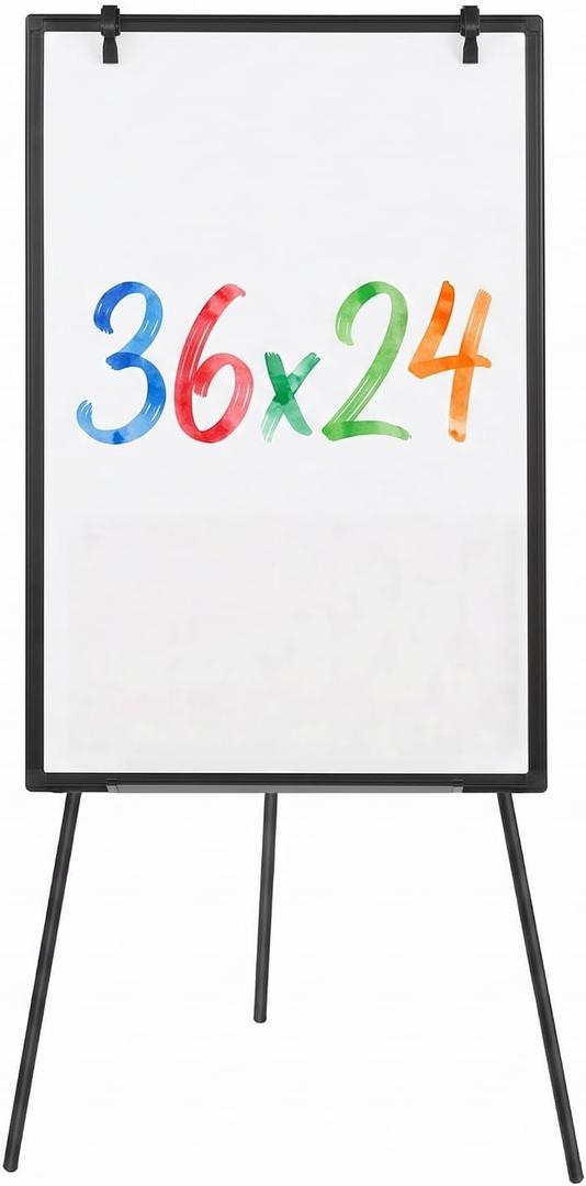 OLIXIS 36" x 24" Magnetic White Board with Stand, Standing Dry Erase Board, Whiteboard with 1 Dry Eraser & 2 Multicolor Markers & 4 Magnetic Pins, Aluminium Frame for Home, School, Office, Black