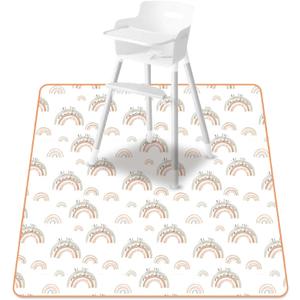 Baby Splat Mat for Under High Chair, 51 x 51 Inch Wipeable Splash MatFloor ProtectorWipe-Clean Tablecloth and Playing Mat (Rainbow)