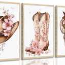 Tertiosh 3Pcs Western Cowgirl Wall Art Retro Western Flower Boots Hats Wall Decoration Pictures Girls Room Paintings Artwork Preppy Prints for Living Room Bedroom Dorm Decor 16x24in Poster (24L"x16W")