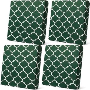 4 Pcs Waterproof Outdoor Cushion Covers for Patio Furniture Stretch Outdoor Couch Cushion Covers Replacement Moroccan Pattern Chair Seat Sofa Slipcovers Soft Flexibility Protector(Dark Green)