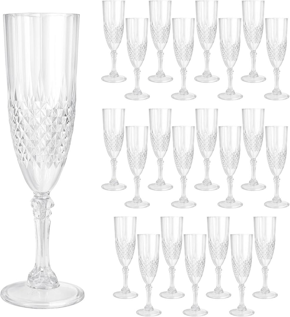 24 Pcs Plastic Champagne Flutes,White Champagne Glasses Bulk, Made of Durable Plastic Material Can be Used for Weddings, Everyday Fun Parties and More!