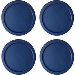 Replacement Lids fits Pyrex 4-Cup Glass Food Storage Container Bowls, 6-Inch Plastic Round Lids Covers for Pyrex 7201-PC, Airtight & Leakproof (4-Pack, Blue)