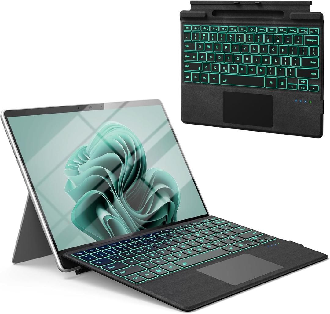 Surface Pro Keyboard for Microsoft Surface Pro 11/10/9/8/X 13", 7 Color Backlits Portable Type-Cover, Bluetooth Wireless Magnetic Ergonomic Ultra Slim Keyboard, Trackpad, USB-C Recharge, Pen Holder